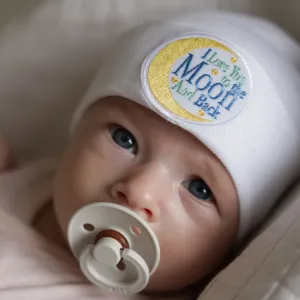 I Love you to the Moon Newborn Boy and Girl - Gender Neutral Hospital Hat - White Hospital Hat Newborn Boy or Girl- I love you to the moon