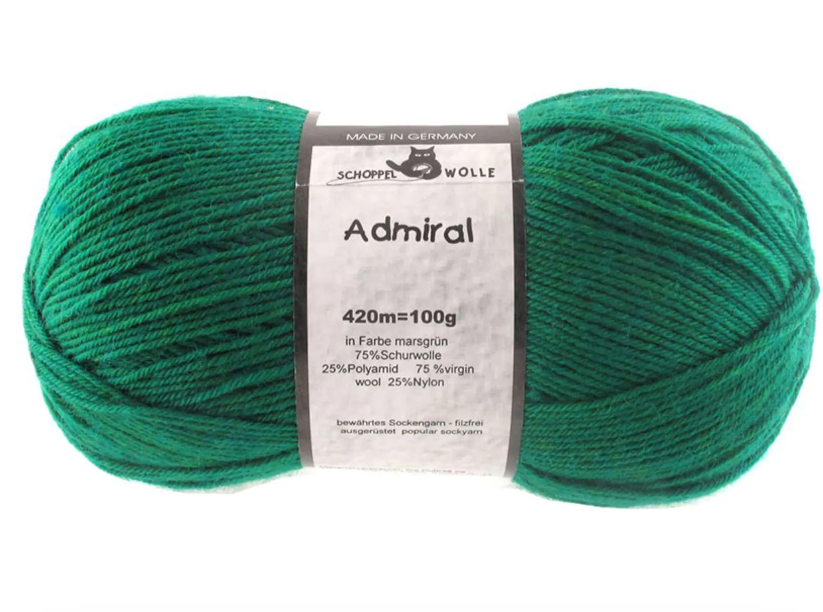 Schoppel Admiral 75% Virgin Wool, 25% Nylon (biodegradable)