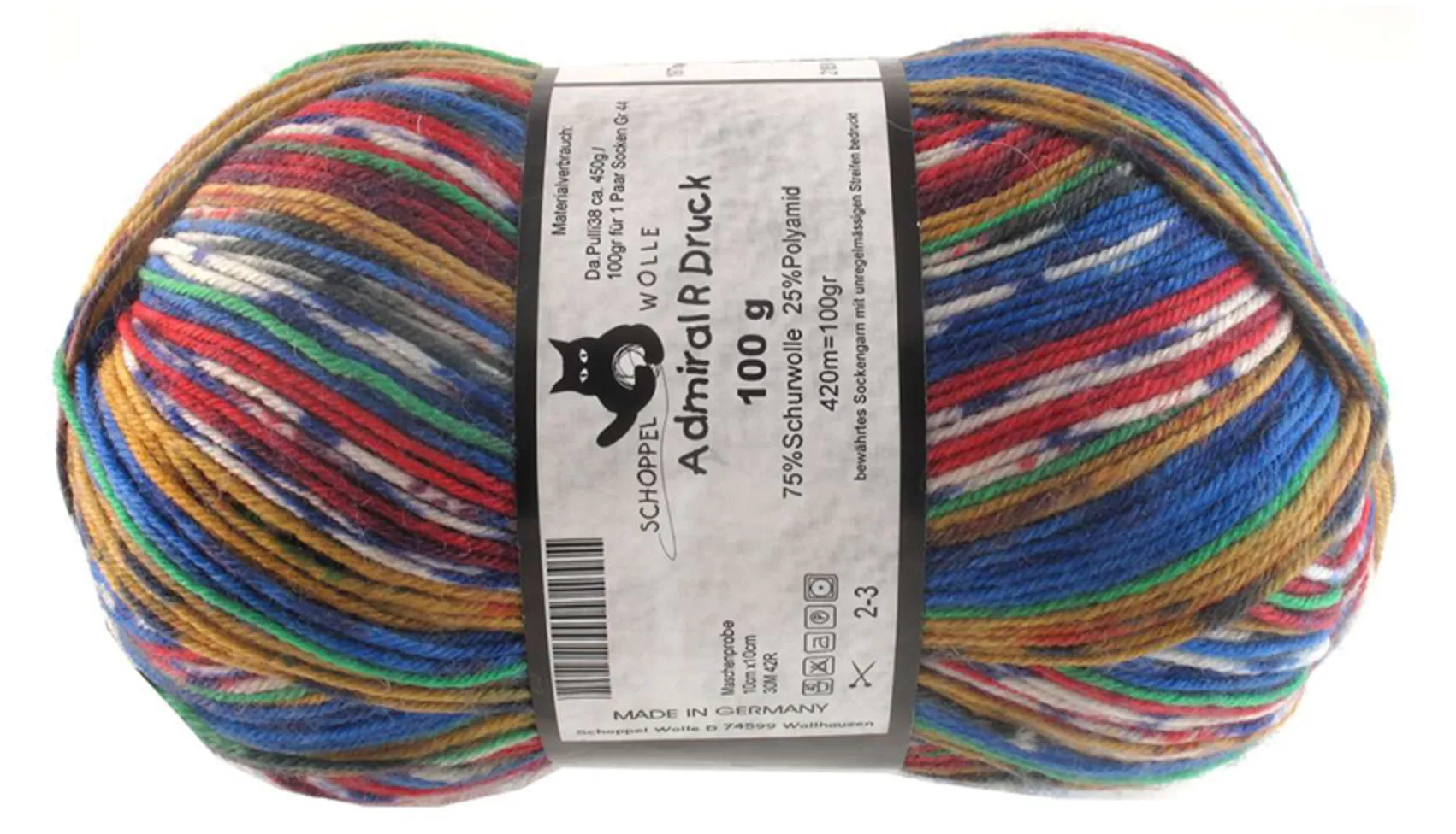 Schoppel Admiral 75% Virgin Wool, 25% Nylon (biodegradable)