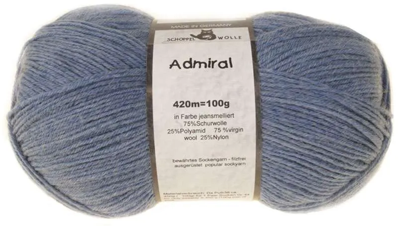 Schoppel Admiral 75% Virgin Wool, 25% Nylon (biodegradable)