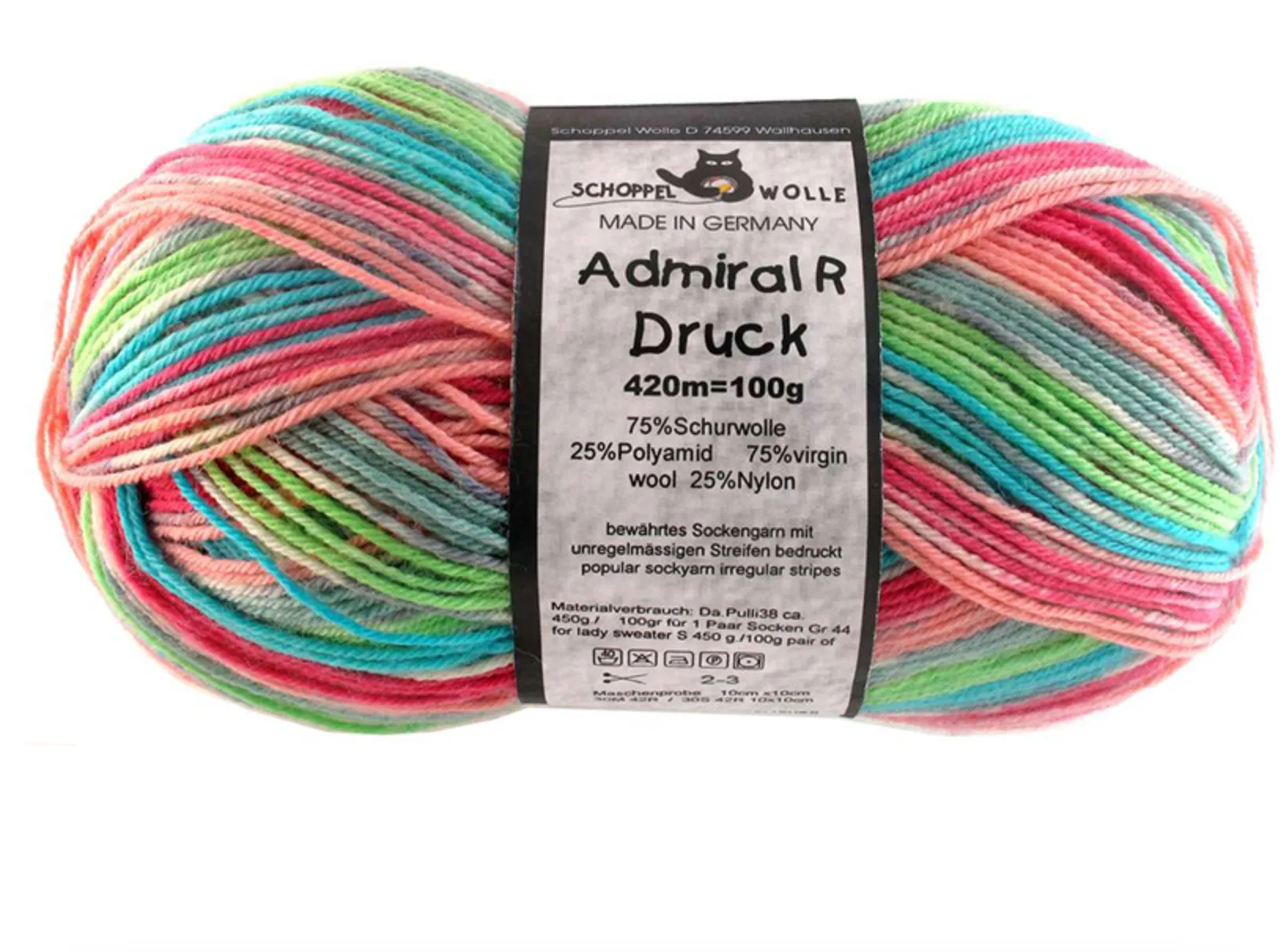 Schoppel Admiral 75% Virgin Wool, 25% Nylon (biodegradable)