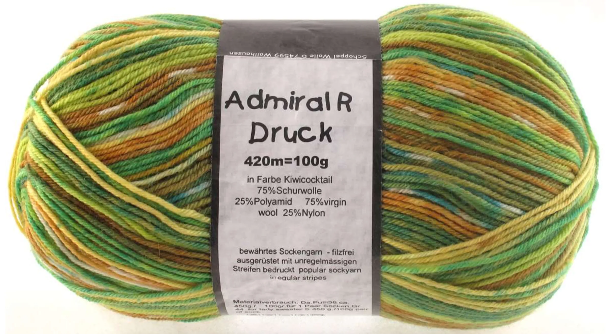 Schoppel Admiral 75% Virgin Wool, 25% Nylon (biodegradable)