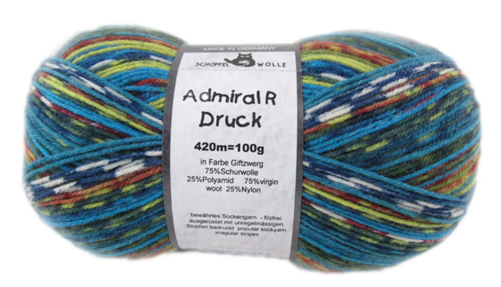 Schoppel Admiral 75% Virgin Wool, 25% Nylon (biodegradable)
