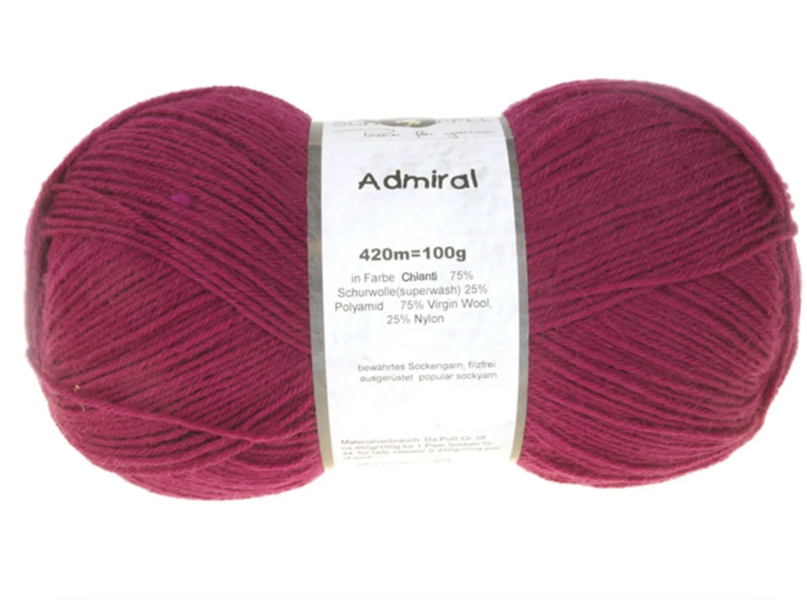 Schoppel Admiral 75% Virgin Wool, 25% Nylon (biodegradable)