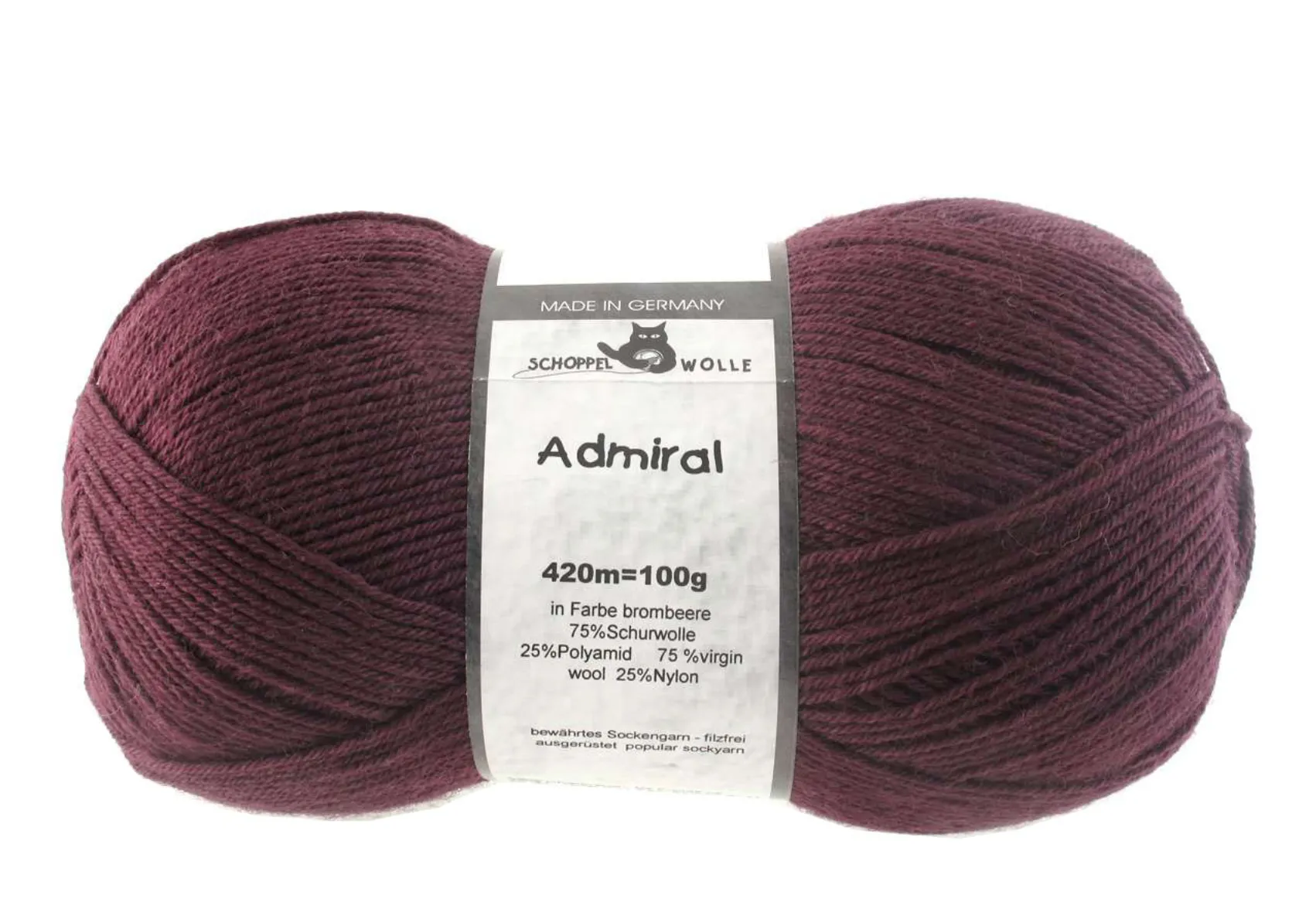 Schoppel Admiral 75% Virgin Wool, 25% Nylon (biodegradable)