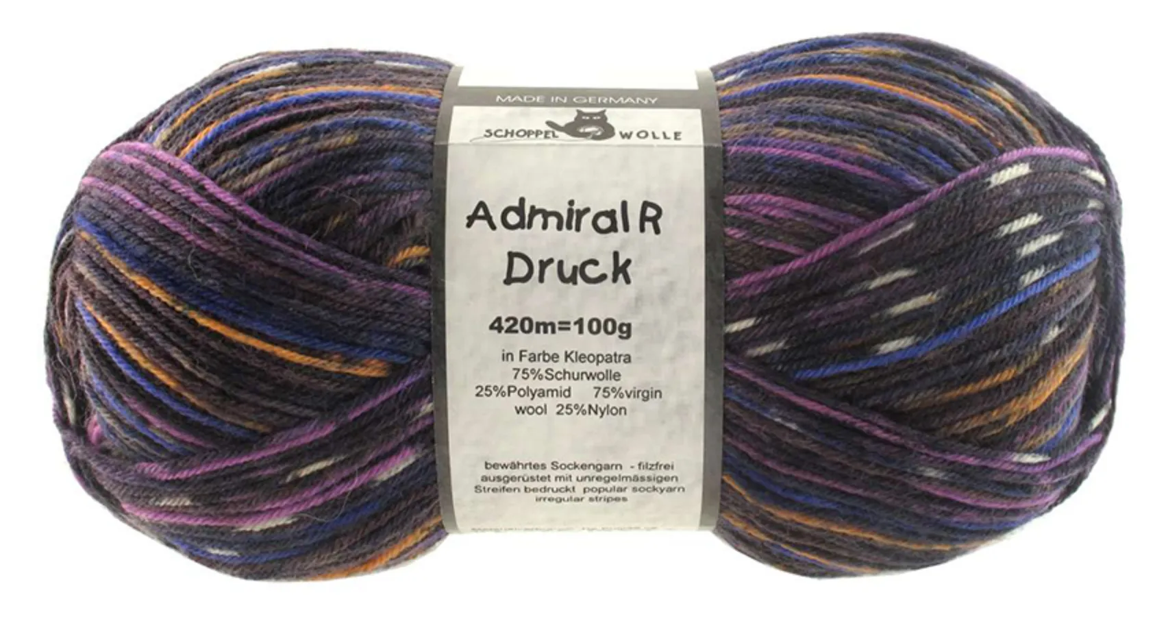 Schoppel Admiral 75% Virgin Wool, 25% Nylon (biodegradable)