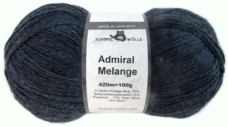 Schoppel Admiral 75% Virgin Wool, 25% Nylon (biodegradable)