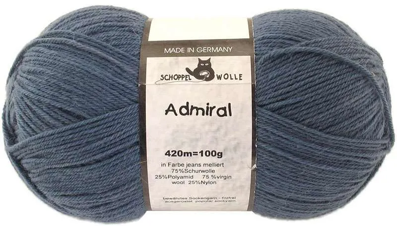 Schoppel Admiral 75% Virgin Wool, 25% Nylon (biodegradable)