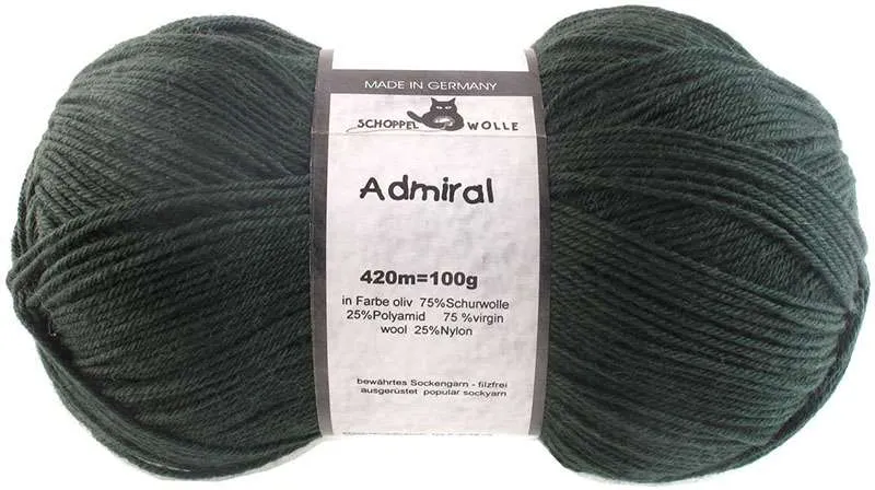 Schoppel Admiral 75% Virgin Wool, 25% Nylon (biodegradable)