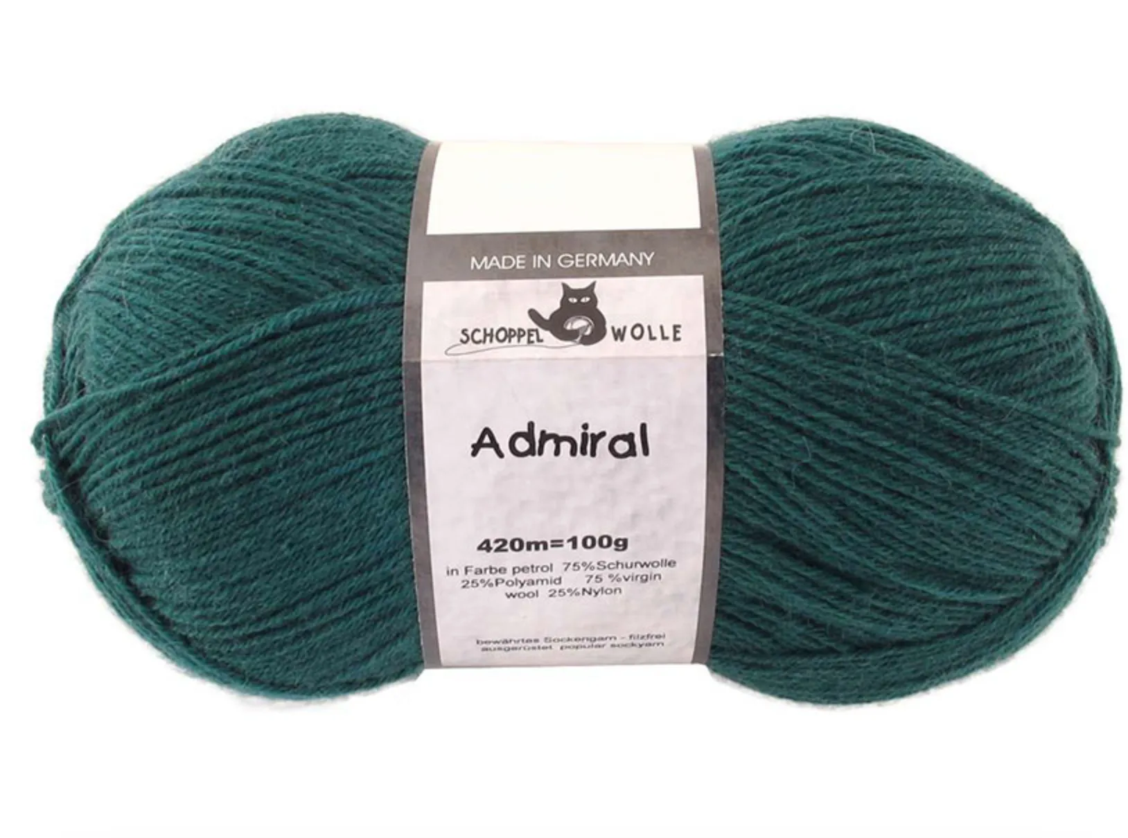 Schoppel Admiral 75% Virgin Wool, 25% Nylon (biodegradable)